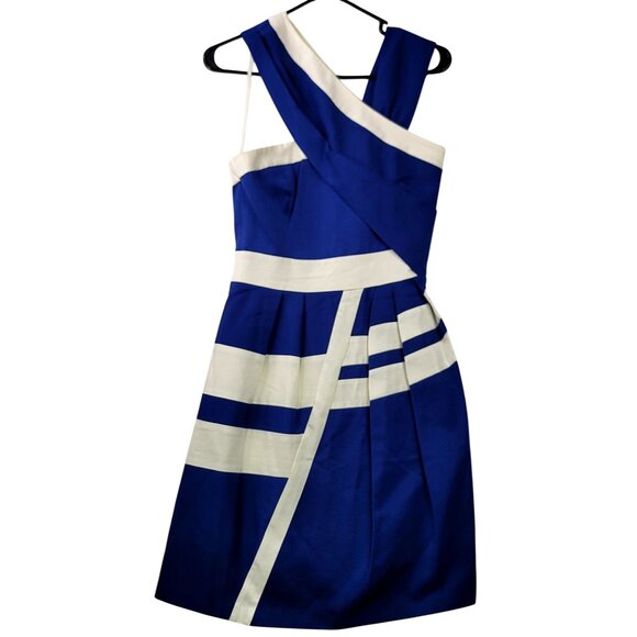 Reiss Raina Asymmetric Blue White Cotton Dress Size US 6 - UK 10 NEW Cocktail - Picture 5 of 15